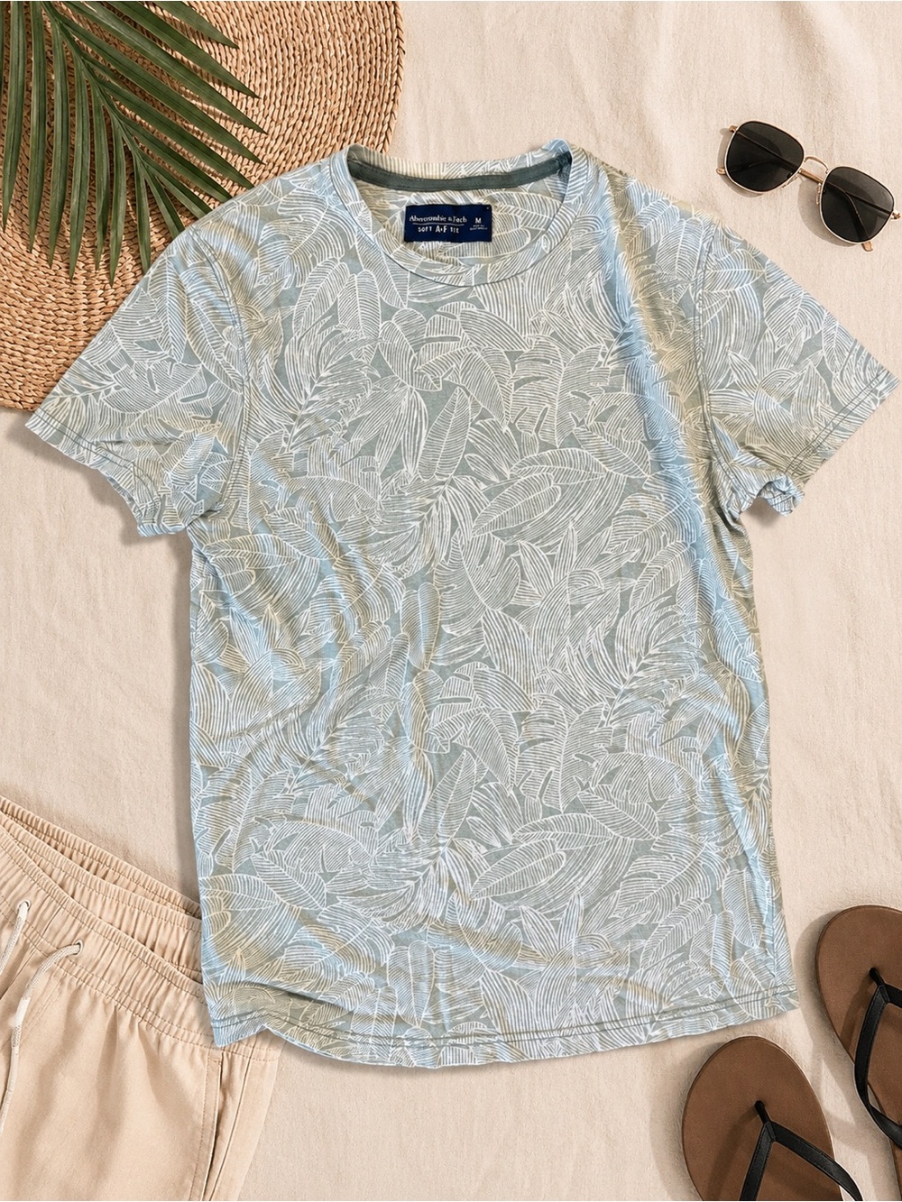 Abercrombie & Fitch Soft A&F Tee Men’s Medium Green Tropical Leaf Print T-Shirt